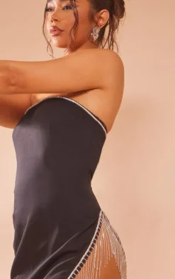 Black Woven Diamante Trim Bandeau Mini Dress