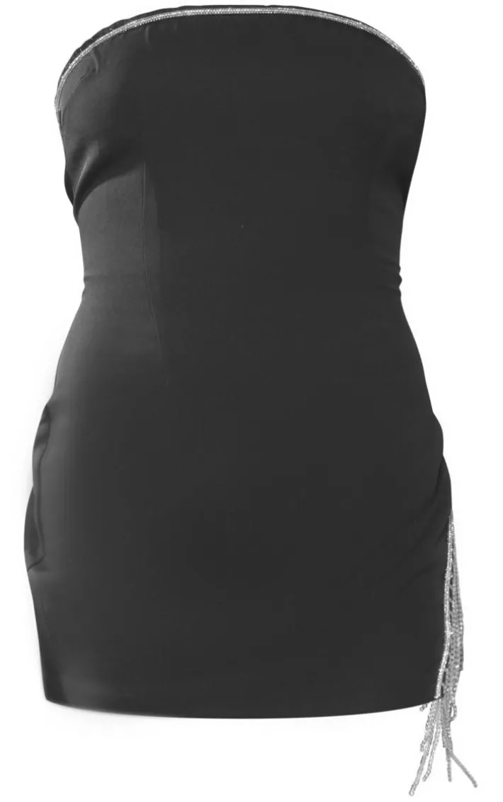 Black Woven Diamante Trim Bandeau Mini Dress