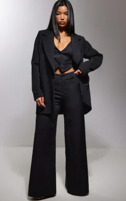 Black Woven Double Belt Loop Suit Pants