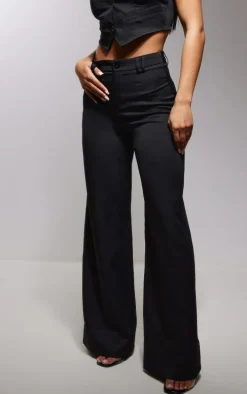 Black Woven Double Belt Loop Suit Pants