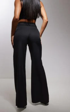 Black Woven Double Belt Loop Suit Pants