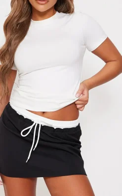 Black Woven Double Waistband Mini Skirt