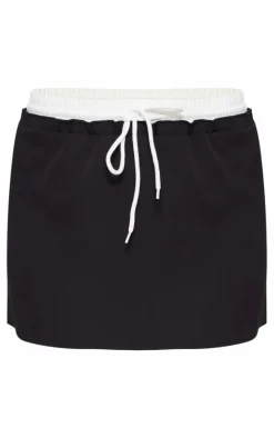 Black Woven Double Waistband Mini Skirt