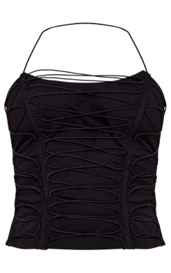 Black Woven Elastic Lace Up Corset