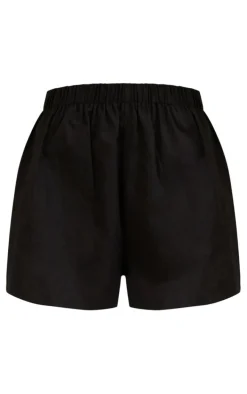 Black Woven Elastic Waist Floaty Shorts