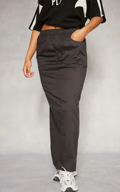 Black Woven Elasticated Waist Maxi Skirt