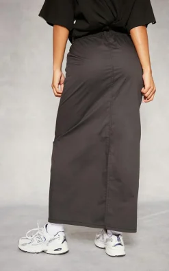 Black Woven Elasticated Waist Maxi Skirt