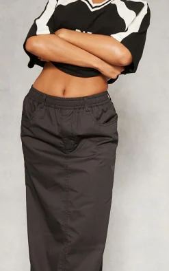 Black Woven Elasticated Waist Maxi Skirt