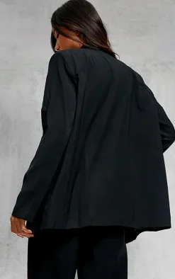 Black Woven Extreme Oversized Shoulder Pad Pocket Blazer