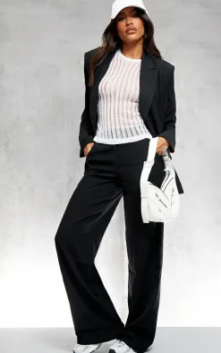 Black Woven Extreme Oversized Shoulder Pad Pocket Blazer