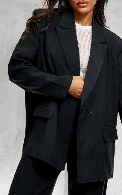Black Woven Extreme Oversized Shoulder Pad Pocket Blazer