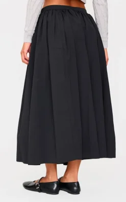 Black Woven Floaty A Line Midaxi Skirt