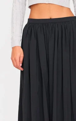 Black Woven Floaty A Line Midaxi Skirt