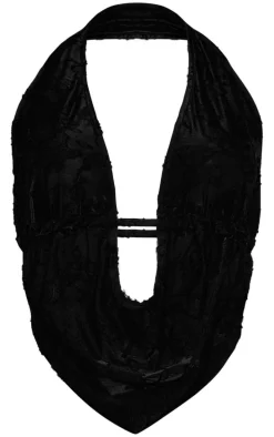 Black Woven Floral Drape Halterneck Crop Top