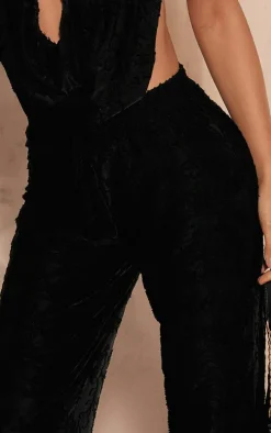 Black Woven Floral Mid Rise Wide Leg Pants