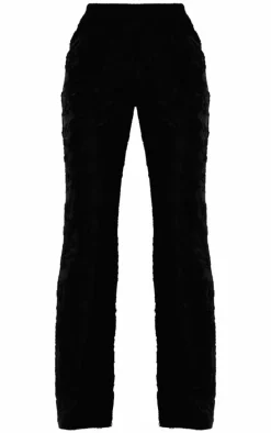 Black Woven Floral Mid Rise Wide Leg Pants