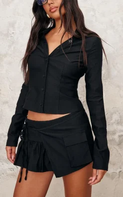 Black Woven Frill Detail Cargo Skort