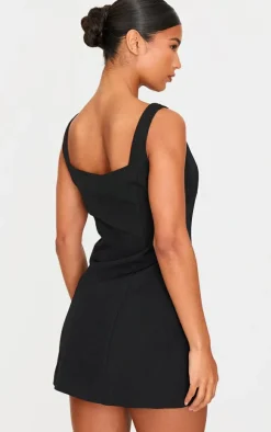 Black Woven High Neck Bow Mini Dress