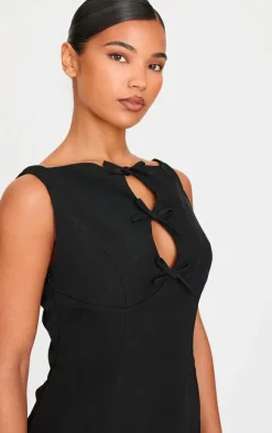 Black Woven High Neck Bow Mini Dress