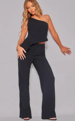 Black Woven High Waist Tailored Pants
