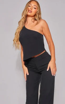 Black Woven High Waist Tailored Pants