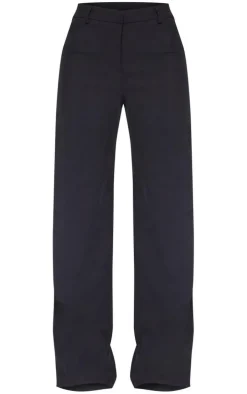 Black Woven High Waist Tailored Pants