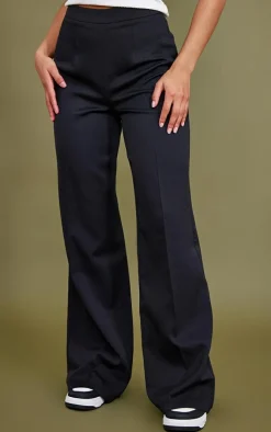 Black Woven High Waisted Tailored Wide Leg Pants