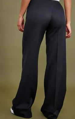 Black Woven High Waisted Tailored Wide Leg Pants