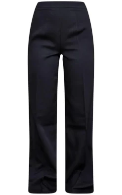 Black Woven High Waisted Tailored Wide Leg Pants