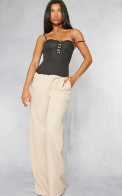 Black Woven Hook And Eye Structured Corset Long Top