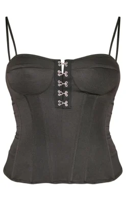 Black Woven Hook And Eye Structured Corset Long Top