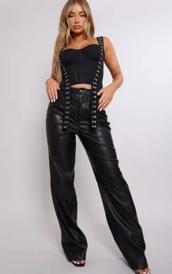 Black Woven Hook And Eye Detail Strap Crop Top