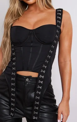 Black Woven Hook And Eye Detail Strap Crop Top