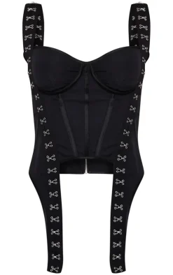 Black Woven Hook And Eye Detail Strap Crop Top