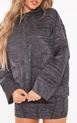 Black Woven Jacquard Pocket Detail Oversized Shirt