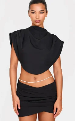 Black Woven Layered Diamante Micro Mini Skirt