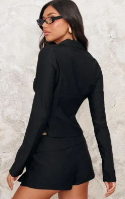 Black Woven Long Sleeve Cargo Shirt