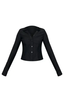 Black Woven Long Sleeve Cargo Shirt