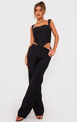 Black Woven Low Rise Straight Leg Pant