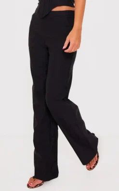 Black Woven Low Rise Straight Leg Pant