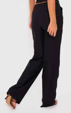 Black Woven Low Rise Straight Leg Pant