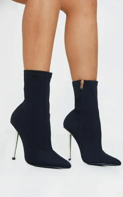 Black Woven Metal Heeled Boots