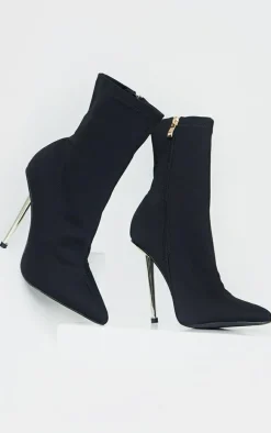 Black Woven Metal Heeled Boots
