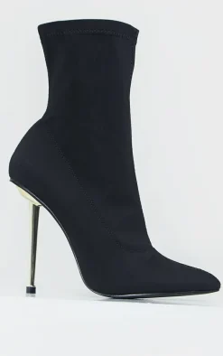 Black Woven Metal Heeled Boots