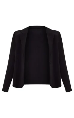 Black Woven Oversized Button Blazer