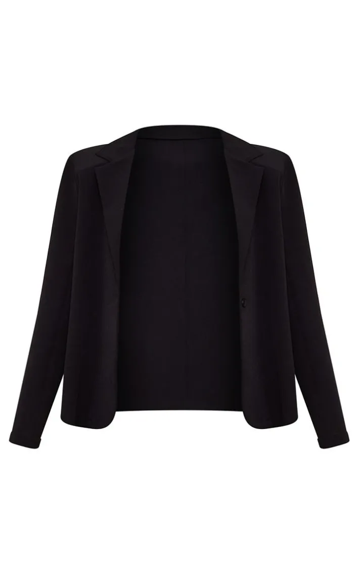 Black Woven Oversized Button Blazer