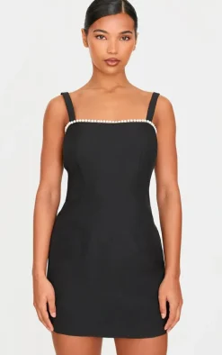 Black Woven Pearl Mini Dress