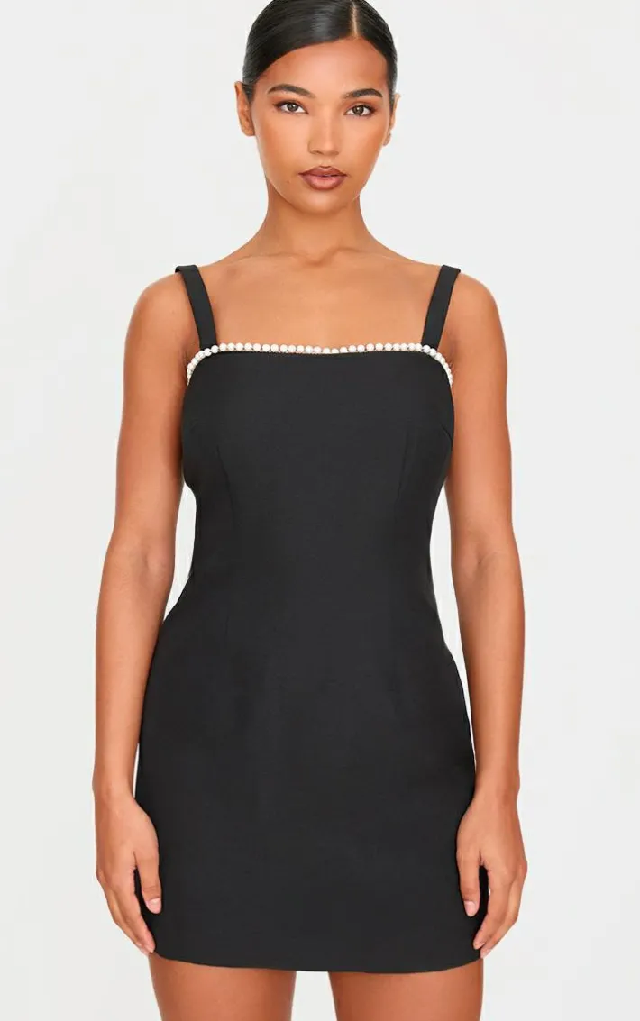 Black Woven Pearl Mini Dress
