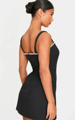 Black Woven Pearl Mini Dress