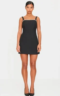 Black Woven Pearl Mini Dress
